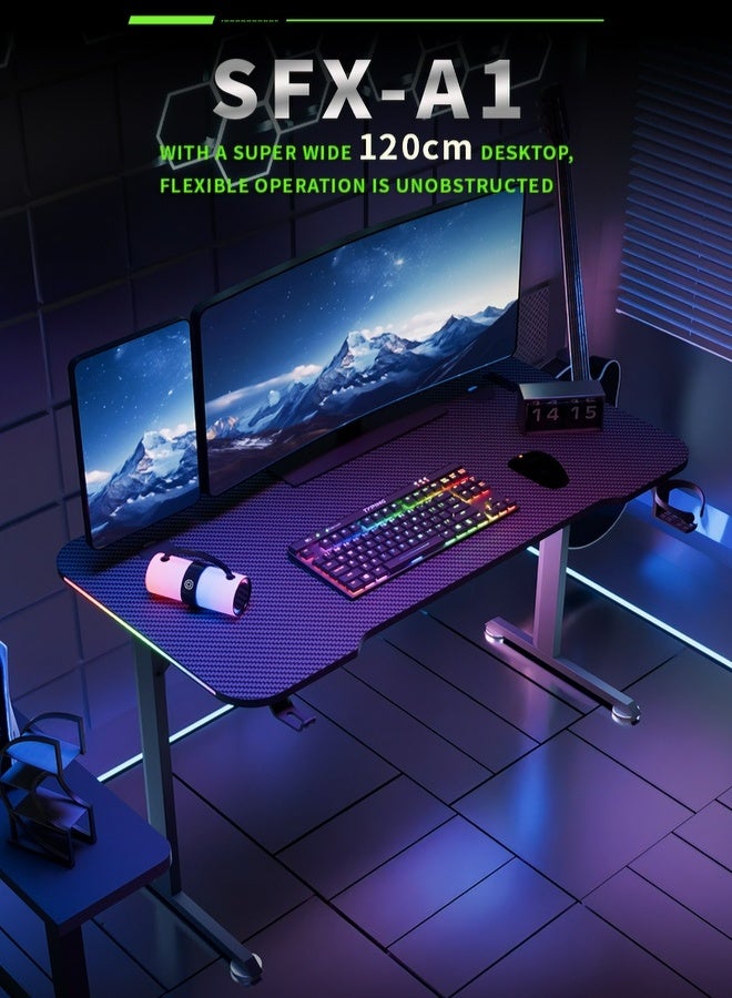 AOR Esports Gaming Desk equipped with desktop controller RGB lighting, headphone hooks, cup holder and socket box, carbon fiber material, desktop size L120 * W60cm, height 73cm, black computer desk - Image 3